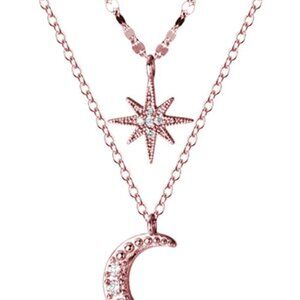 925 Sterling Silver Layered Necklace Chain Star Moon Choker Necklace for Women L